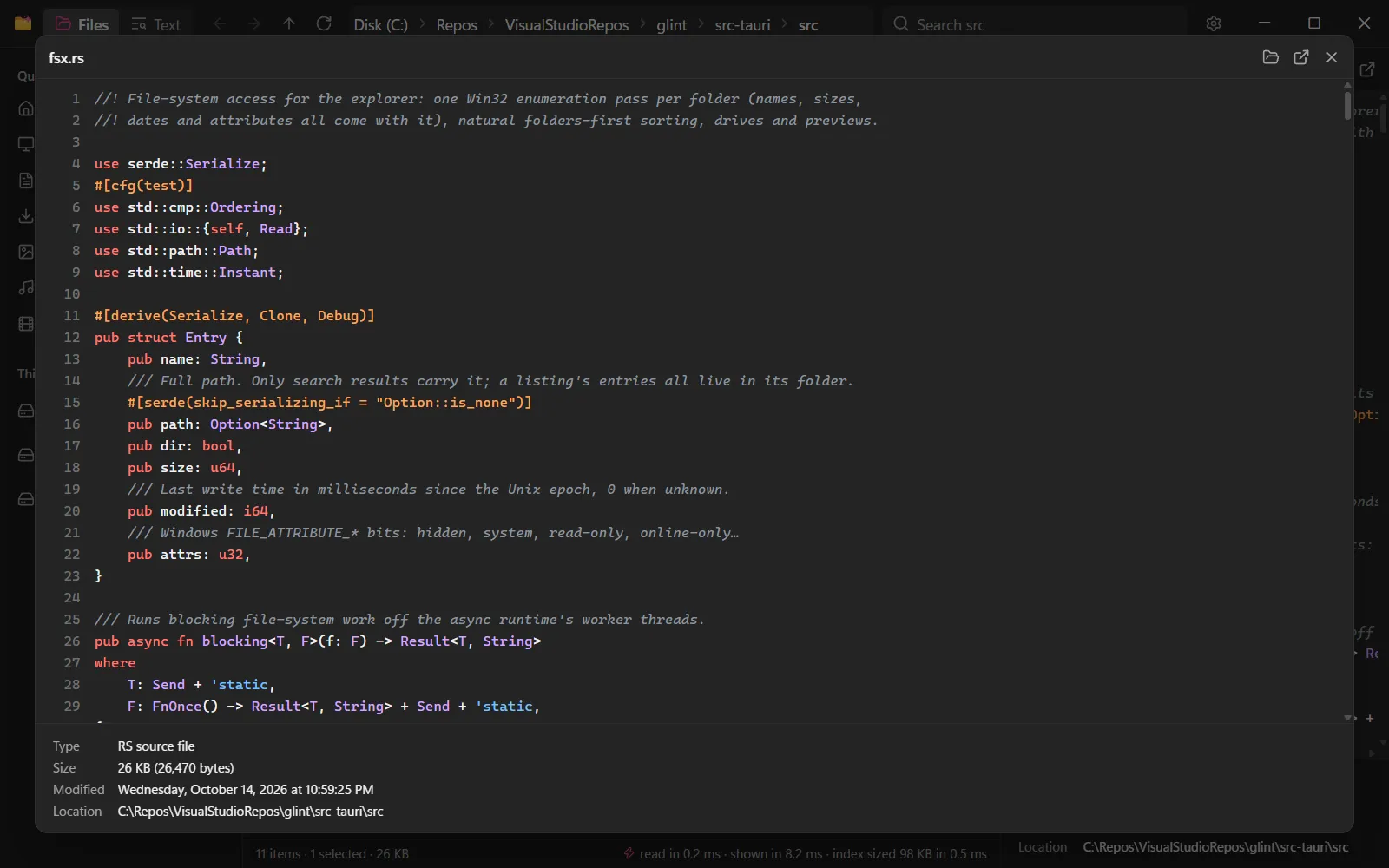 Quick Look showing a Rust file with syntax highlighting